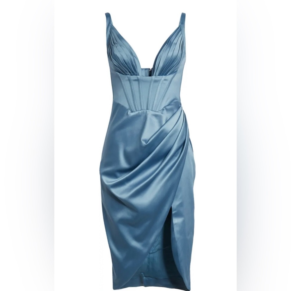 House of CB Faye Satin Pleated Midi Dress